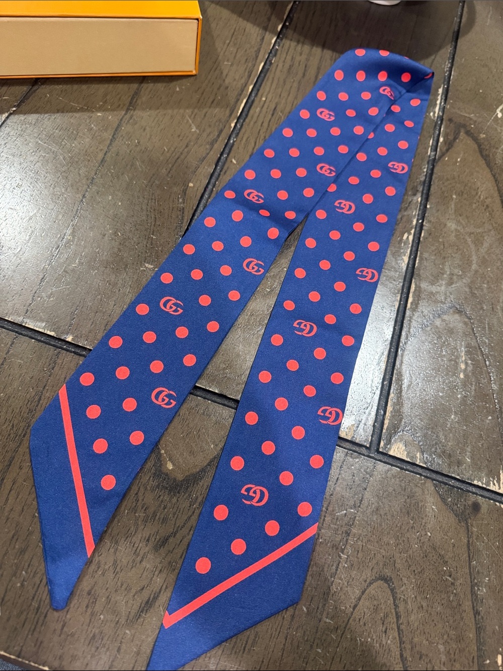 Designer Navy and Red Polka Dot Skinny Scarf for Men